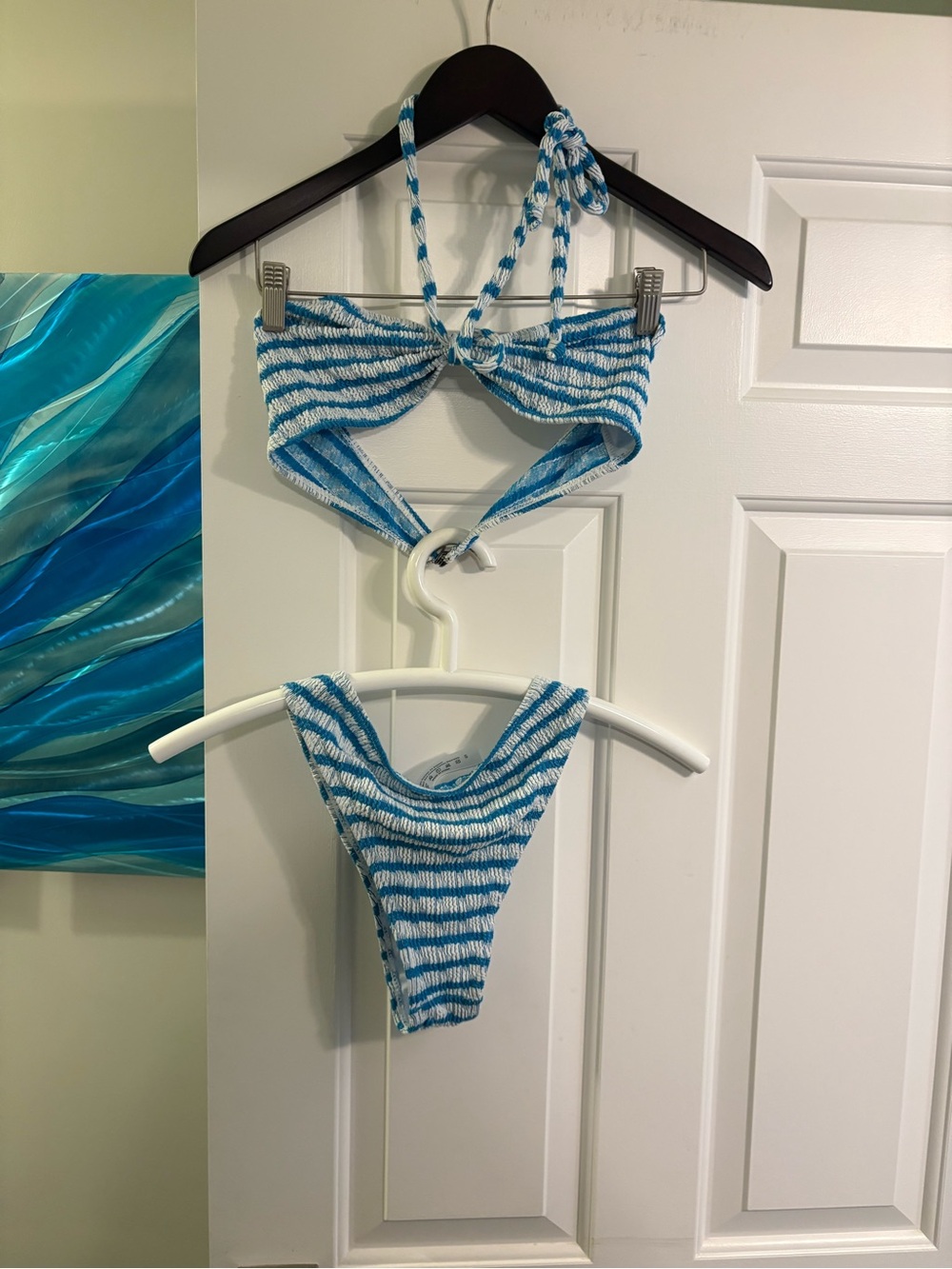 Blue and White Striped Women’s S Bikini Swimsuit